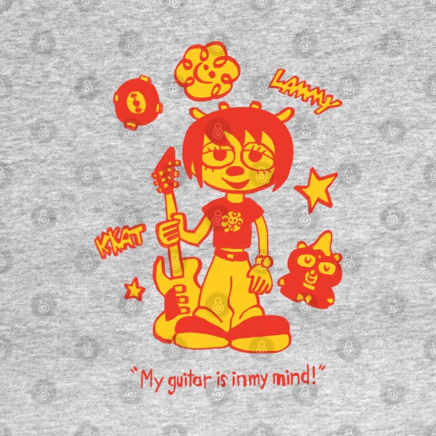 Mudwizard draws My Guitar is In My Mind lammy in red and yellow / um jammer lammy sheep girl by mudwizard